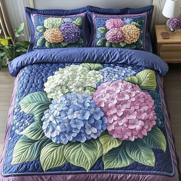 Floral Dream quilted 3-piece bedding set on a made bed with two matching pillow shams