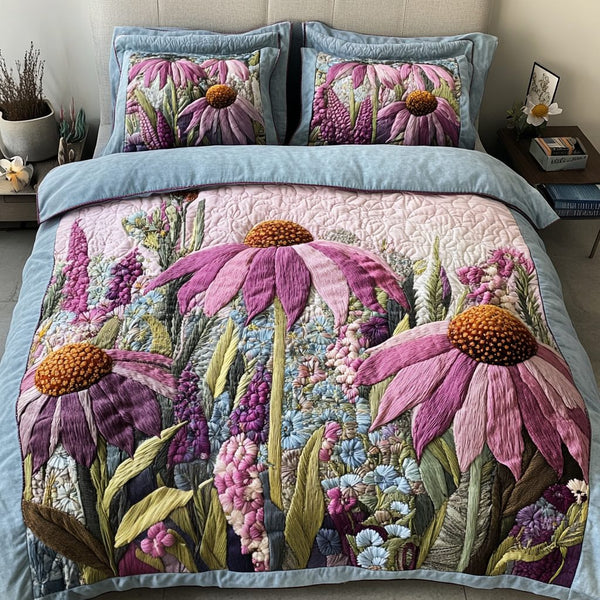Floral Dream quilted 3-piece bedding set on a made bed with two matching pillow shams