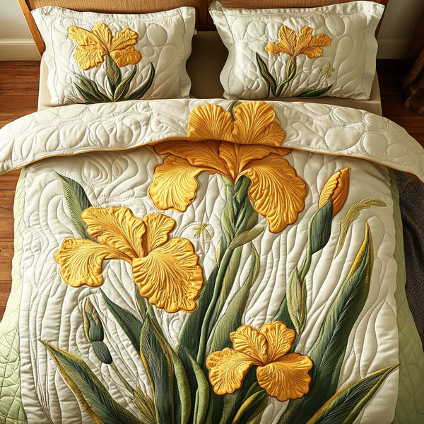 Floral Dream quilted 3-piece bedding set on a made bed with two matching pillow shams