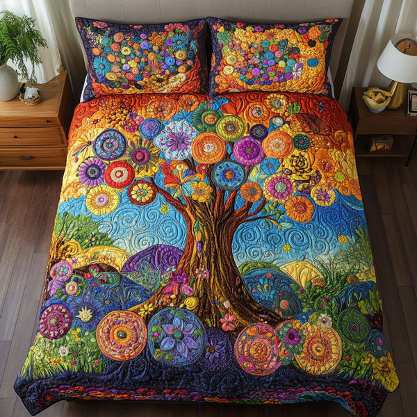 Floral Dreams quilted 3-piece bedding set on a made bed with two matching pillow shams