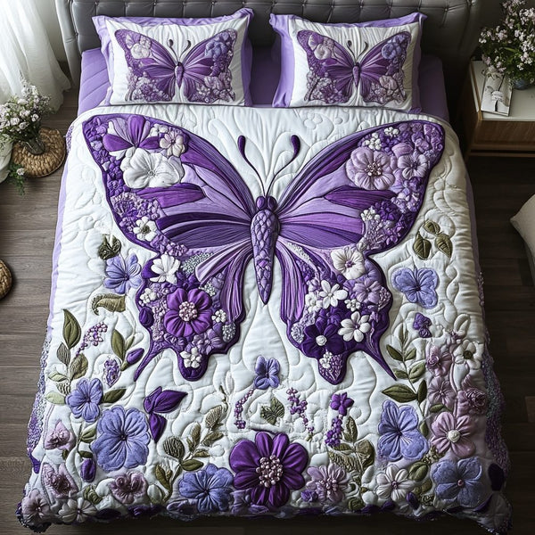 Floral Drift quilted 3-piece bedding set on a made bed with two matching pillow shams