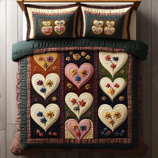 Floral Embrace quilted 3-piece bedding set on a made bed with two matching pillow shams