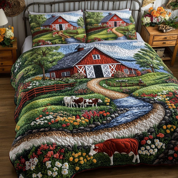 Floral Escape quilted 3-piece bedding set on a made bed with two matching pillow shams
