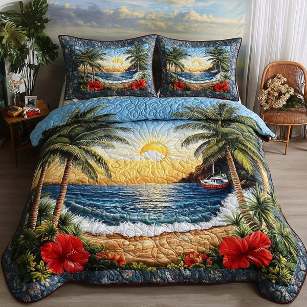 Floral Escape quilted 3-piece bedding set on a made bed with two matching pillow shams