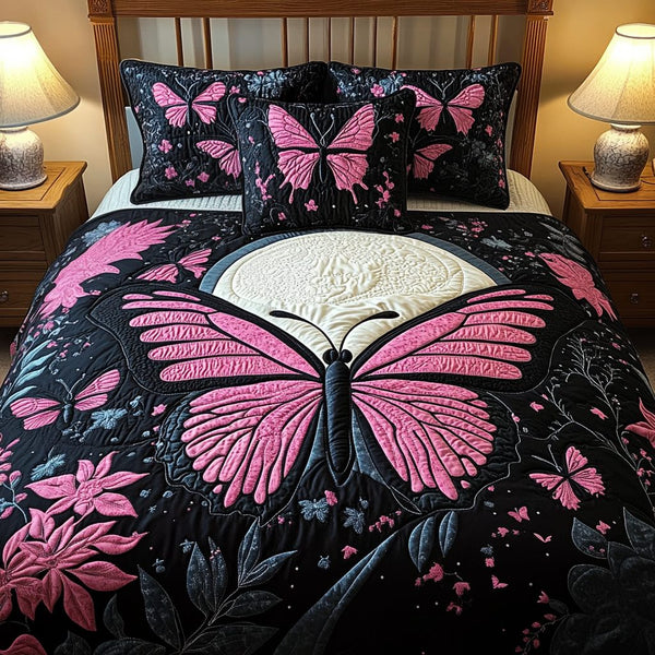 Floral Flight quilted 3-piece bedding set on a made bed with two matching pillow shams