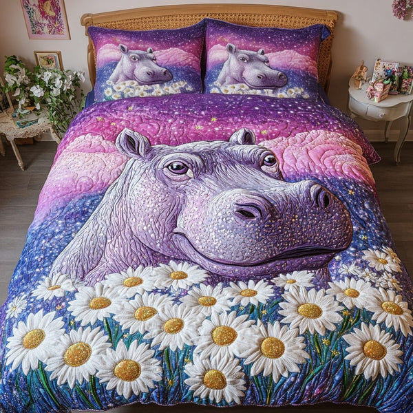 Floral Float quilted 3-piece bedding set on a made bed with two matching pillow shams