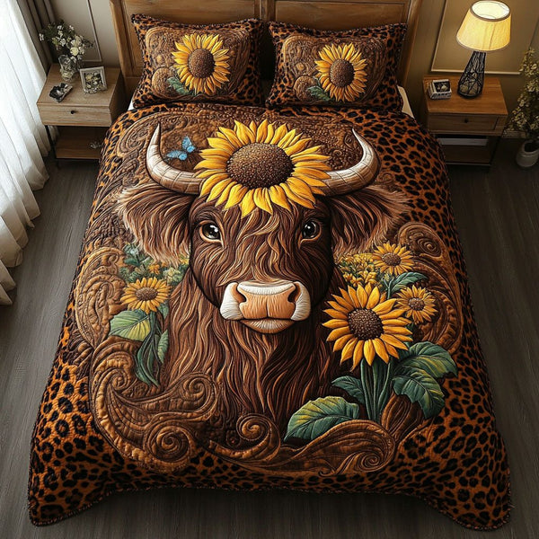 Floral Harmony quilted 3-piece bedding set on a made bed with two matching pillow shams