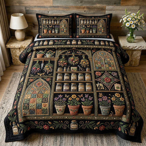 Floral Haven quilted 3-piece bedding set on a made bed with two matching pillow shams