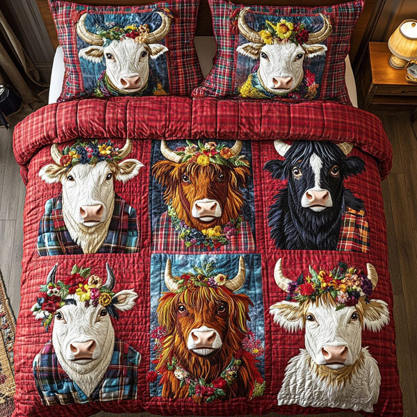 Floral Herd quilted 3-piece bedding set on a made bed with two matching pillow shams