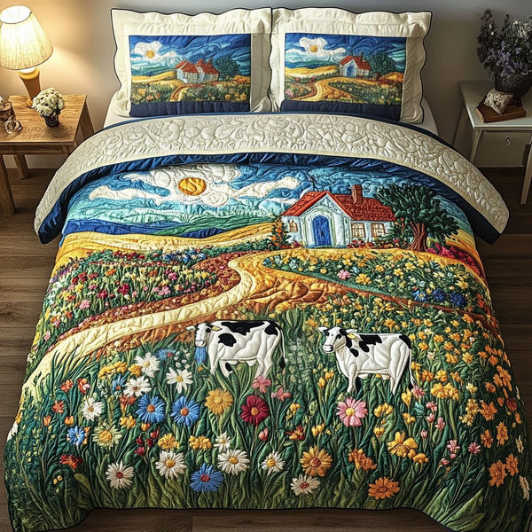Floral Herd quilted 3-piece bedding set on a made bed with two matching pillow shams