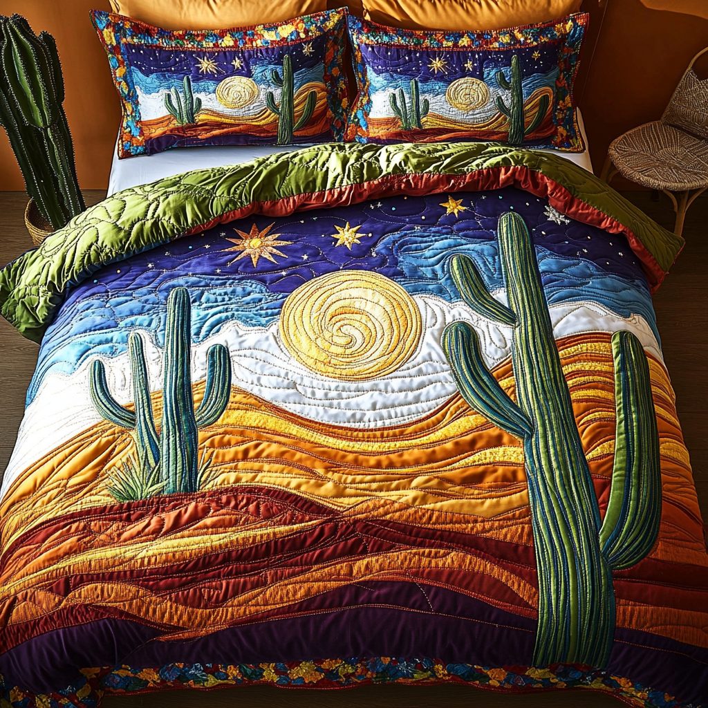 Floral Mirage quilted 3-piece bedding set on a made bed with two matching pillow shams