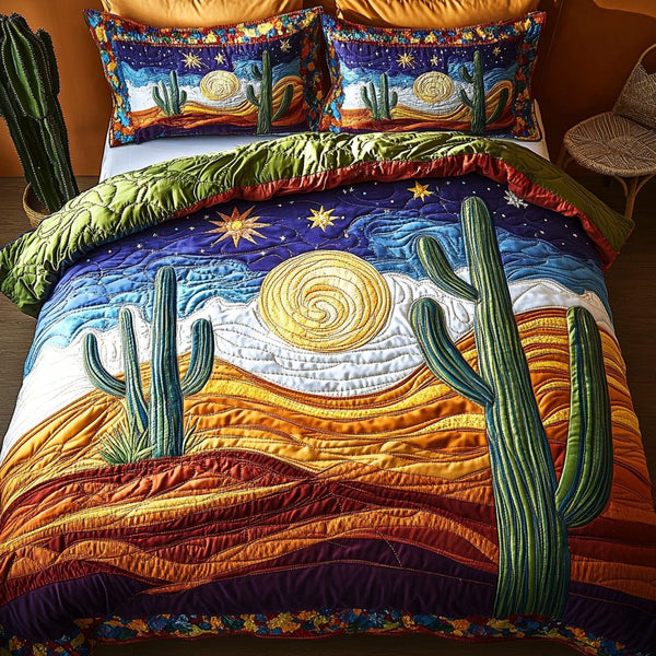 Floral Mirage quilted 3-piece bedding set on a made bed with two matching pillow shams