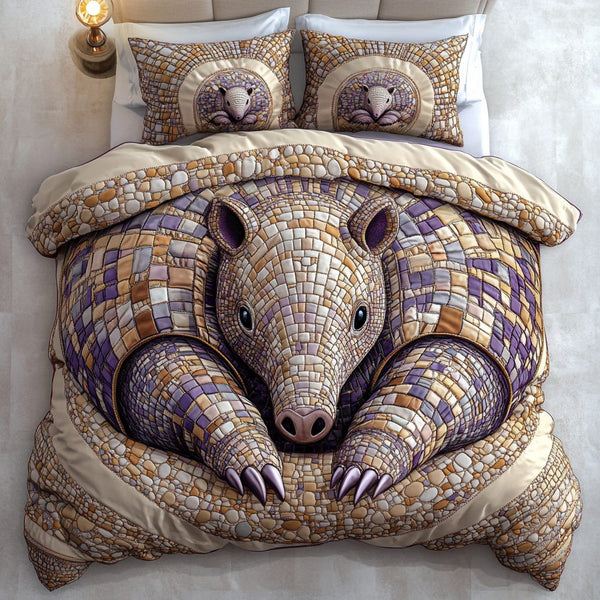 Floral Nest quilted 3-piece bedding set on a made bed with two matching pillow shams
