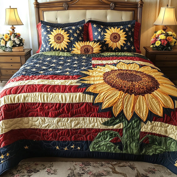 Floral Pride quilted 3-piece bedding set on a made bed with two matching pillow shams