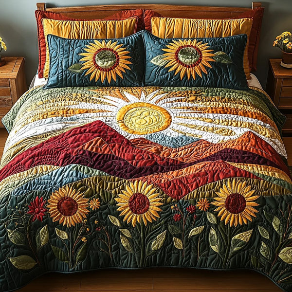 Floral Radiance quilted 3-piece bedding set on a made bed with two matching pillow shams