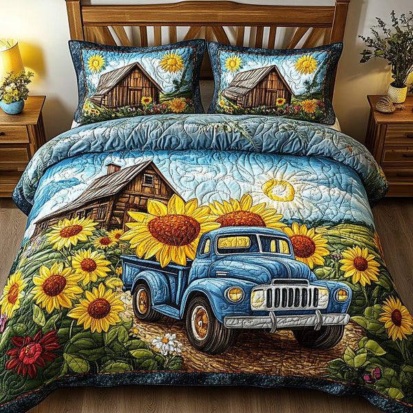 Floral Road quilted 3-piece bedding set on a made bed with two matching pillow shams