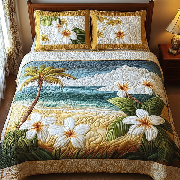 Floral Serenity quilted 3-piece bedding set on a made bed with two matching pillow shams