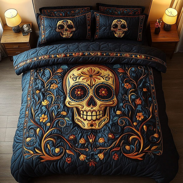 Floral Spirit quilted 3-piece bedding set on a made bed with two matching pillow shams