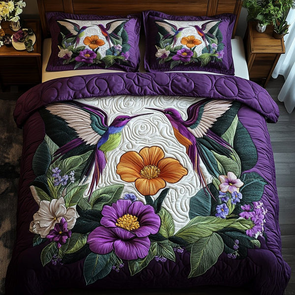 Floral Symphony quilted 3-piece bedding set on a made bed with two matching pillow shams
