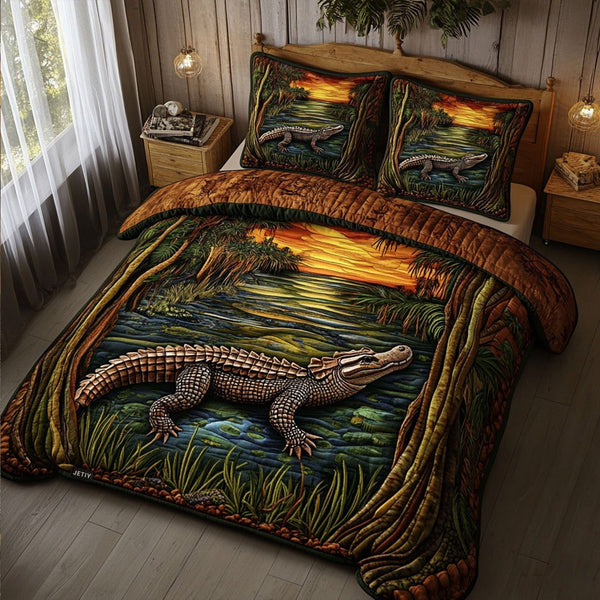 Florida Gator quilted 3-piece bedding set on a made bed with two matching pillow shams