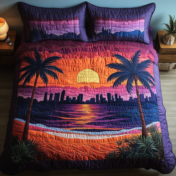 Florida Horizon quilted 3-piece bedding set on a made bed with two matching pillow shams