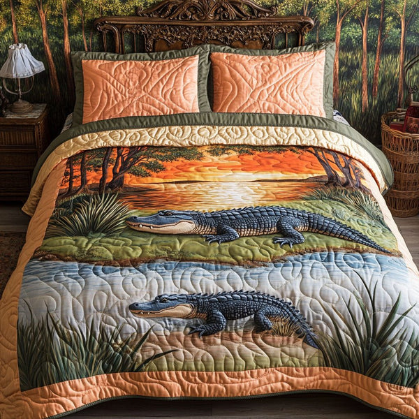 Florida Wild quilted 3-piece bedding set on a made bed with two matching pillow shams
