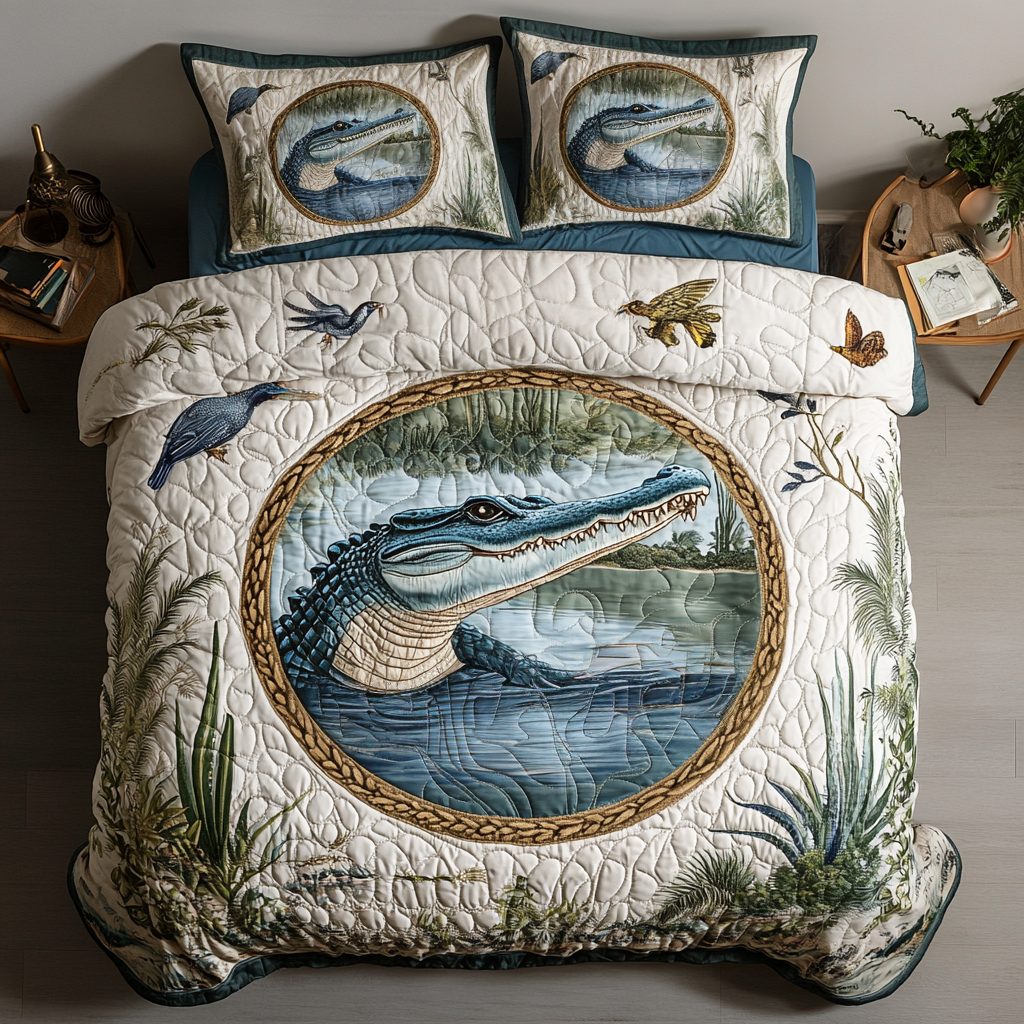 Florida Wild quilted 3-piece bedding set on a made bed with two matching pillow shams