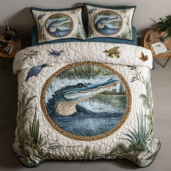 Florida Wild quilted 3-piece bedding set on a made bed with two matching pillow shams