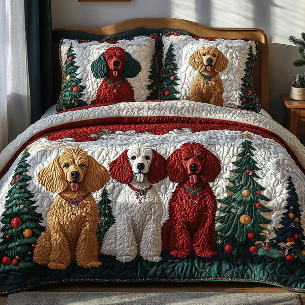 Fluff Crown quilted 3-piece bedding set on a made bed with two matching pillow shams