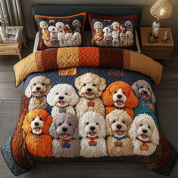 Fluffy Charm quilted 3-piece bedding set on a made bed with two matching pillow shams