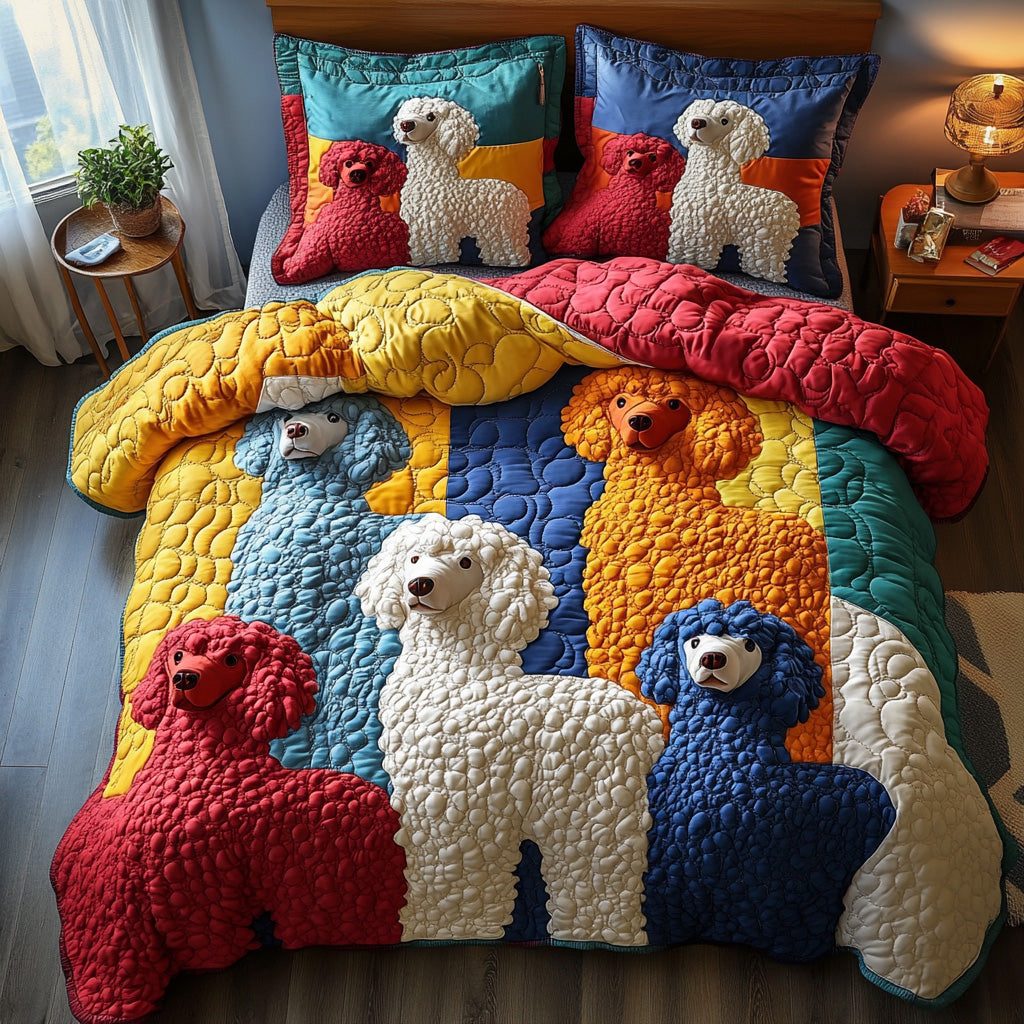 Fluffy Grace quilted 3-piece bedding set on a made bed with two matching pillow shams