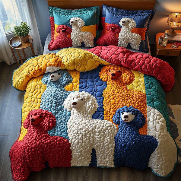 Fluffy Grace quilted 3-piece bedding set on a made bed with two matching pillow shams