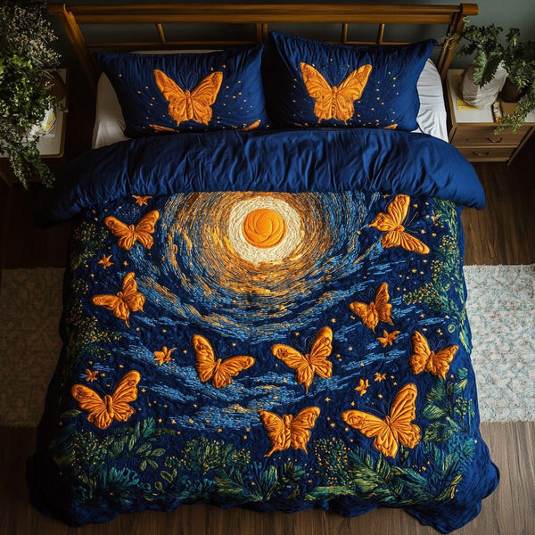 Flutter Bliss quilted 3-piece bedding set on a made bed with two matching pillow shams