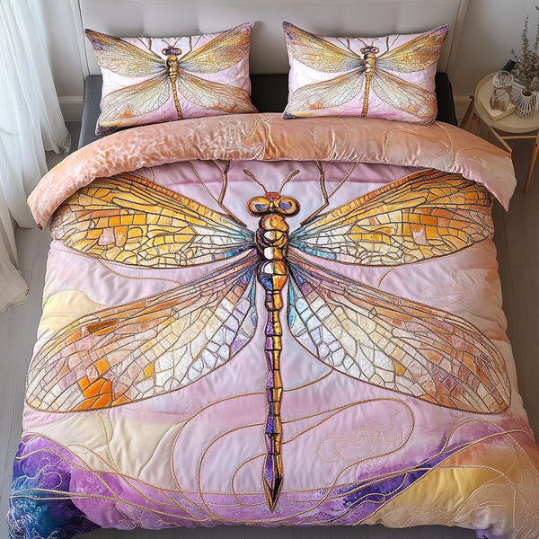 Flutter Dreams quilted 3-piece bedding set on a made bed with two matching pillow shams
