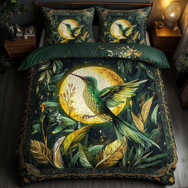 Flutter Glow quilted 3-piece bedding set on a made bed with two matching pillow shams