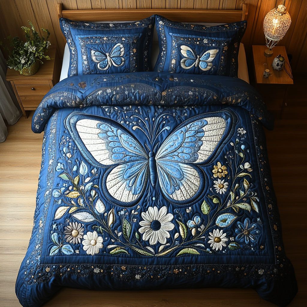 Flutter Harmony quilted 3-piece bedding set on a made bed with two matching pillow shams