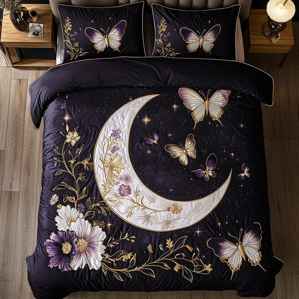 Fluttering Grace quilted 3-piece bedding set on a made bed with two matching pillow shams