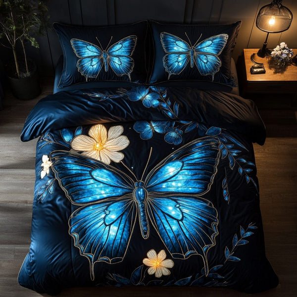 Fluttering Grace quilted 3-piece bedding set on a made bed with two matching pillow shams