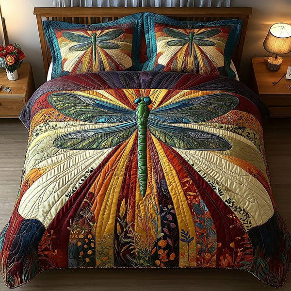 Fluttering Grace quilted 3-piece bedding set on a made bed with two matching pillow shams