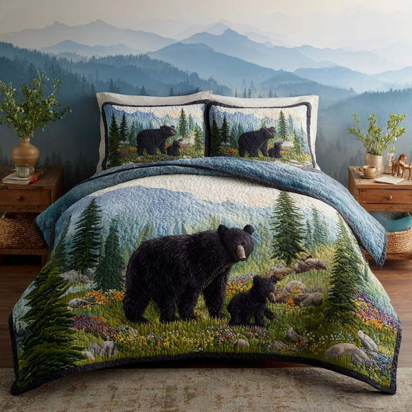 Forest Bond quilted 3-piece bedding set on a made bed with two matching pillow shams