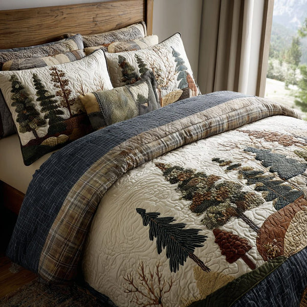 Forest Breeze quilted 3-piece bedding set on a made bed with two matching pillow shams