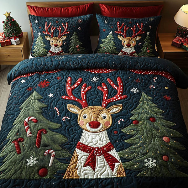 Forest Calm quilted 3-piece bedding set on a made bed with two matching pillow shams