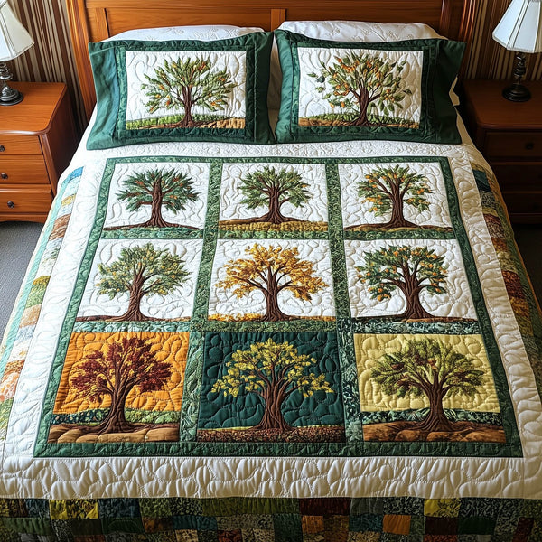 Forest Charm quilted 3-piece bedding set on a made bed with two matching pillow shams