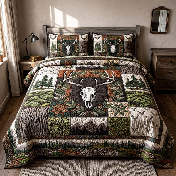 Forest Crest quilted 3-piece bedding set on a made bed with two matching pillow shams