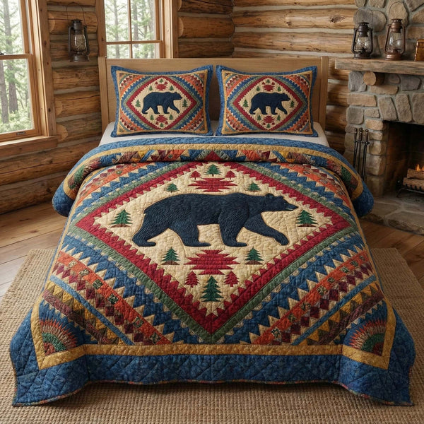 Forest Diamond quilted 3-piece bedding set on a made bed with two matching pillow shams