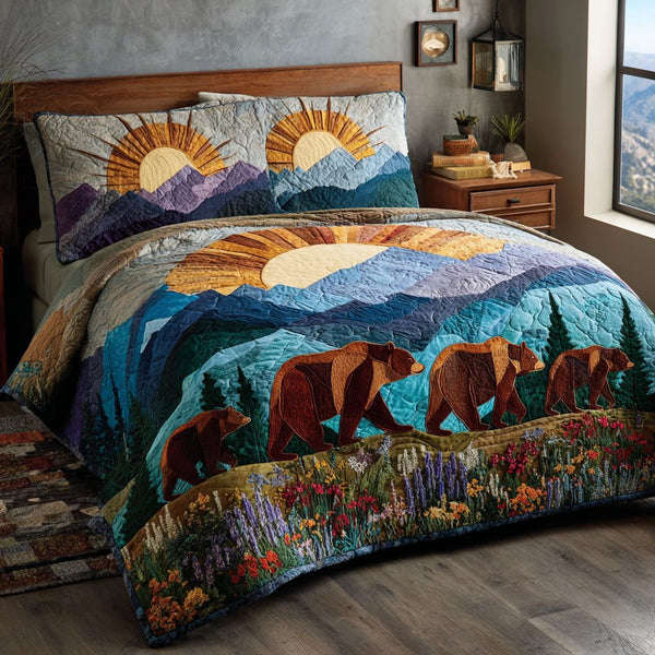 Forest Dream quilted 3-piece bedding set on a made bed with two matching pillow shams
