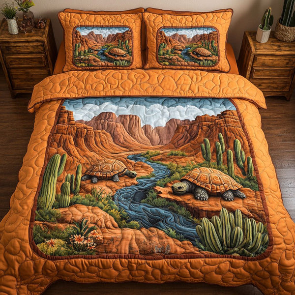 Forest Drifter quilted 3-piece bedding set on a made bed with two matching pillow shams