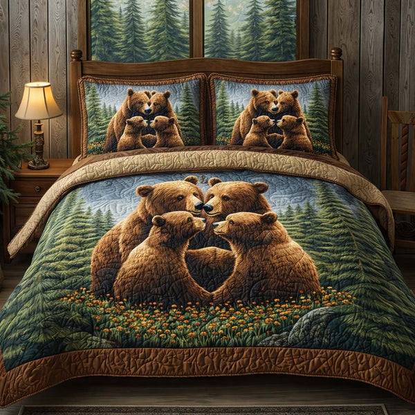 Forest Embrace quilted 3-piece bedding set on a made bed with two matching pillow shams