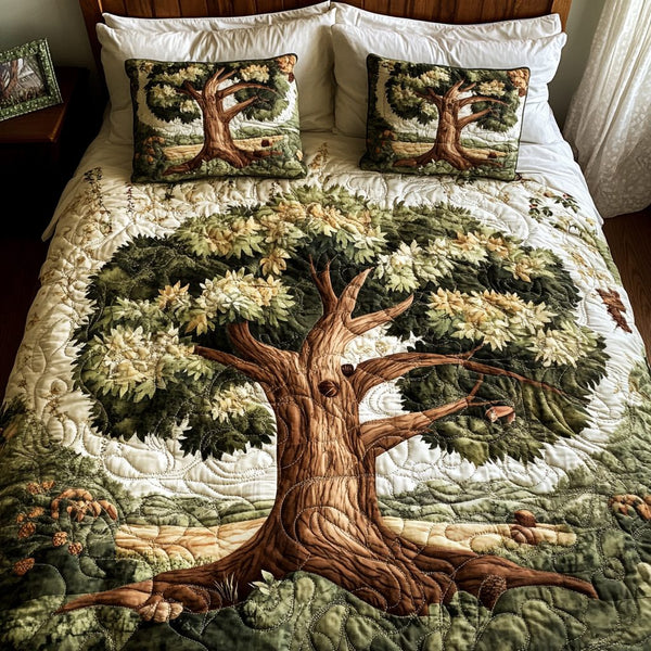 Forest Embrace quilted 3-piece bedding set on a made bed with two matching pillow shams