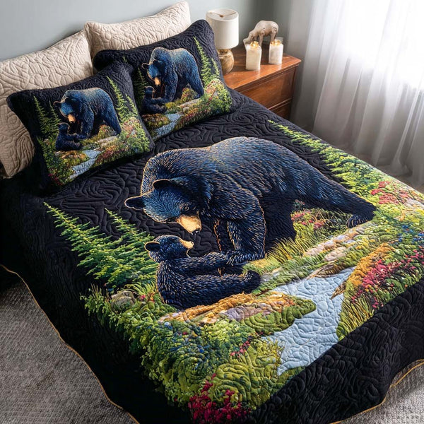 Forest Embrace quilted 3-piece bedding set on a made bed with two matching pillow shams